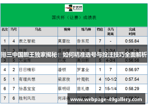 排三中国胆王独家揭秘：如何精准选号与投注技巧全面解析